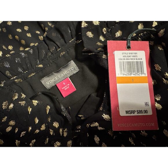 Vince Camuto Holiday Top Gold Black Sleeve Small Long Sleeve NEW - Picture 11 of 11